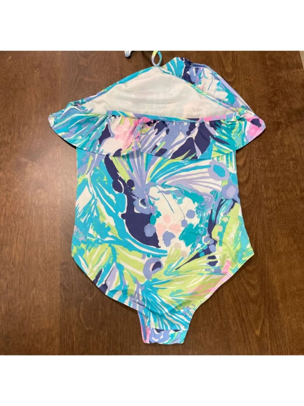 Lilly Pulitzer One Piece Swimsuit Girls Size 8 Colorful Leaf Print Halter Clasp